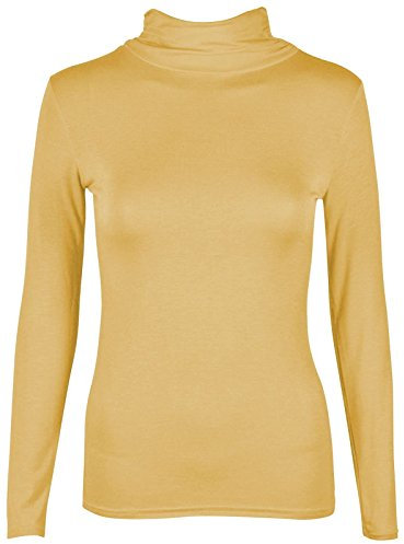 janisramone® Polo Shirts for Women UK, Long Sleeves Turtle Neck Womens Polo Shirt, Stretchy Long Sleeve Tops Women UK, Women s Roll Neck Polo T Shirt Size 8-26 Camel