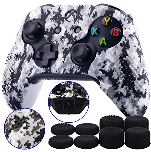 9CDeer 1 Pezzo di Camouflage digitale Silicone Copertina Pelle Caso Skin Cover + 8 Thumb Grips per Controller Xbox One/S/X Camouflage bianca Compatibile con Adattatore Stereo per Cuffie Ufficiale