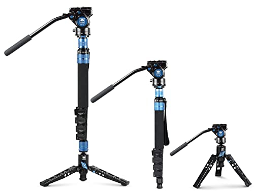 SIRUI P-325FS Monopiede in Fibra di Carbonio con Piedini per Fotocamera, Portatile Mnopiede Fotografico Professionale a 5 Sezioni con Testa Video Fluida VA-5 per Videocamera, Carico Massimo 10kg