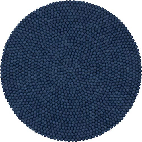 myfelt Alva Filzkugelteppich — Ø 50 cm, ideal für Schlaf-, Wohn-, Kinderzimmer, Flur & Bad, Dunkelblau