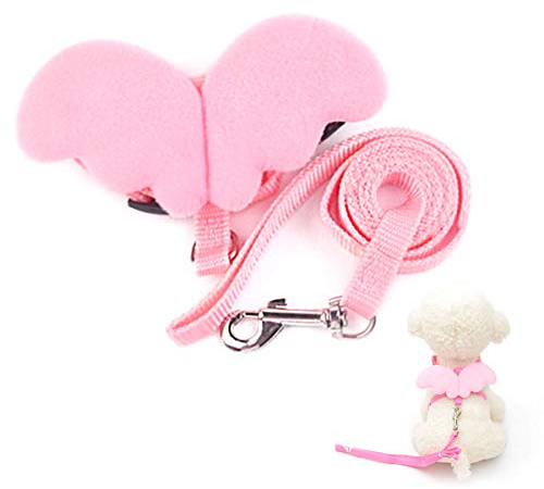 Icecode Katzenleine mit Engelsflügeln, Nylon-Gurt, verstellbare Leine, ideal für Kätzchen, Rosa
