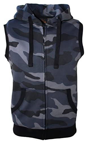 ROCK-IT Apparel I Veste à Capuche Homme sans Manches I Sweat à Capuche Premium pour Les Loisirs ou Le Sport Amateur I avec Fermeture éclair et Poche [taillesS-4XL] Hoodie Camo Grey/Blue M