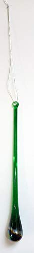 Oberstdorfer Glashütte Glastropfen grün irisirend zum hängen Länge ca. 12 cm Durchmesser 14 mm auf einem Silberfarbenem Bändchen