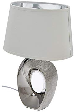 Große Tischleuchte mit ovalem Stoffschirm Weiß-Silber, Höhe 52cm