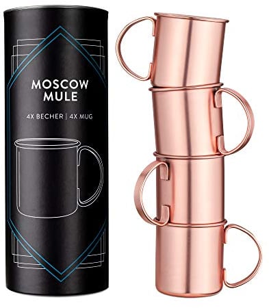 Navaris Moscow Mule Becher 4er Set - 4X Kupferbecher für Moskau Mule Gin Bier - Cocktail Mug Mule-Becher glatt - Tasse aus Edelstahl mit Kupfer