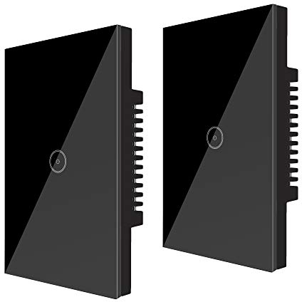 UseeLink Interruttore Della Luce Intelligente WiFi, con Touch Screen in Vetro Temperato, 1 Gang, Funziona con Alexa/Google Home, Telecomando, Timer, Conduttore Neutro Richiesto, Nero (2 PCS)