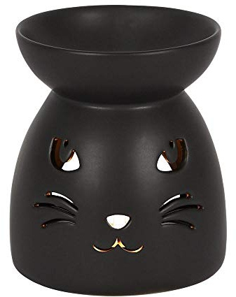 Enchanting Black Ceramic Cat Cut Out Oil Burner - 10.5cm x 9.2cm (1 Pc.) - Luxurious Design, Premium Material, Aromatherapy Accessory - Ideal for Home & Office Decor