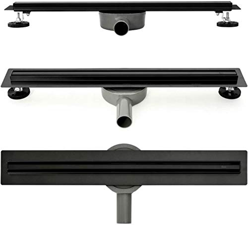 VBChome Duschrinne 70 cm SLIM Schwarz Bodenablauf doppelseitige Ablauf Selbstreinigender Siphon mit Geruchsstop Größen 60-100cm Duschablauf sehr flach, Komplettset Ablaufrinne für Badezimmer