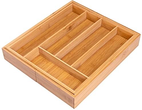 bremermann Besteckkasten ausziehbar // Bambus // ca. 29,5-45 x 33 cm Schubladeneinsatz Besteckeinsatz