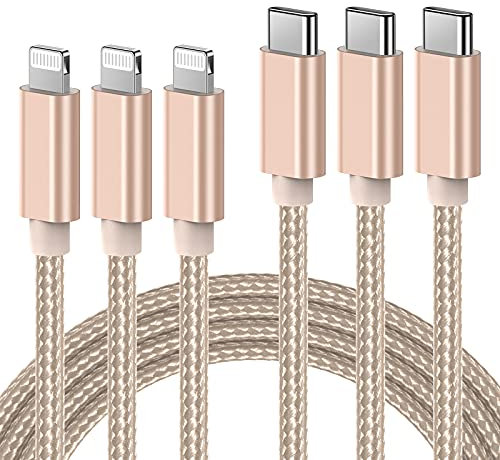 Ulinek Câble USB C vers lightning 2M, Chargeur Rapide iPhone MFi Certifié Lot de 3 Câble Nylon Tressé,USB C Cordon Power Delivery Compatible avec iPhone 11 12 Pro Se 2020 X XR XS 8 Plus iPad Pro,Or