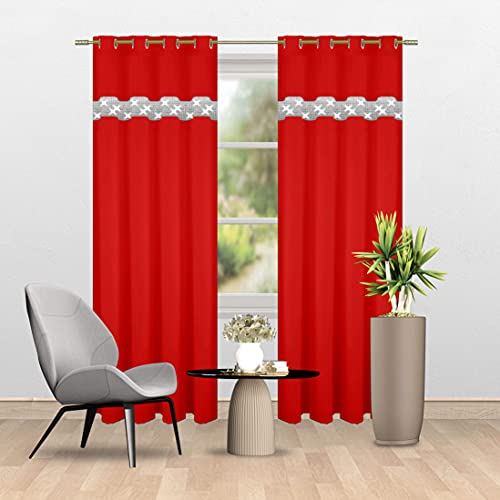 Fertiggardine Gardine Vorhang mit Ösen mit Zirkonia Schal 140x250 cm (Rot)