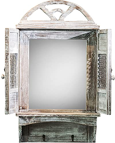 zaizai Specchio da Parete, Specchio Rettangolare Antico con Gancio, Specchio Finto Finestra Vintage, Specchio da Parete Shabby Chic per Bagno Salone di Bellezza Barbiere