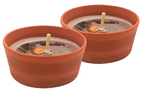Jurkovic Lot de 2 bougies à la citronnelle en pot en terre cuite, cire anti-moustiques, pour jardin d'extérieur, durée 12 h, 14 x 7,5 cm