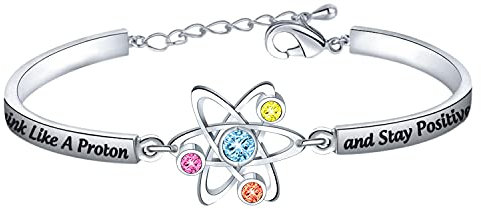 Atomwissenschafts-Armband, Chemiker-Geschenk, denken Sie wie ein Proton und bleiben Sie positiv, Chemie-Wissenschafts-Schmuck für Wissenschaftler, Physiker, Chemiker, Lehrer und Absolventen, S, Kupfer