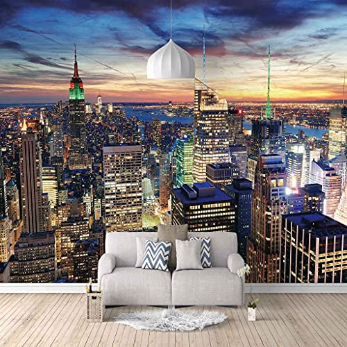 FVGKYS Living Room Wallpaper Wall Art Murals Customize Any Size 3D New York City Night View Wall Painting Self-Adhesive Poster Photo Stickers for Bedroom Bathroom Background Decoration 350x256cm