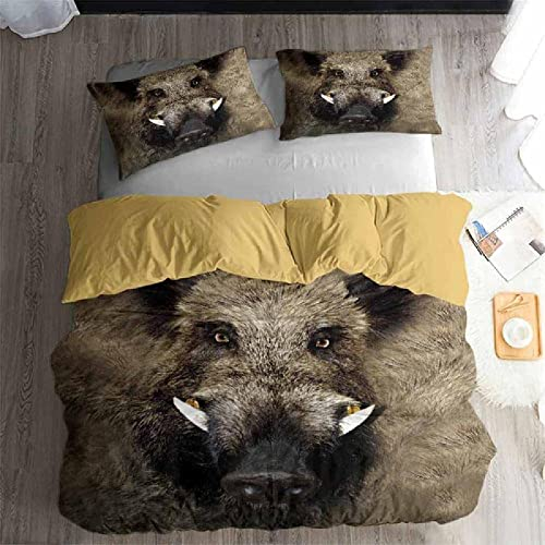 XXXXAWA Bettwäsche 135x200 Wildschwein, Weiche GebüRstet Mikrofaser Winter Bettzeug Set, Bettbezug + 2 Kissenbezug 80x80 cm mit ReißVerschluss