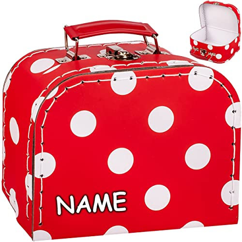 alles-meine.de GmbH Koffer/Kinderkoffer - KLEIN - Punkte rot & weiß - 16 cm - inkl. Name - ideal für Spielzeug und als Geldgeschenk - Pappkoffer - Puppenkoffer - für Kinder & E..