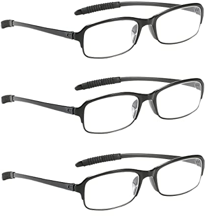 NRDIK PROFLEX Lightweight (3er-Pack) Flexibel Lesebrille - schlagfest, kratzfest, biegsam, rutschfest, Unisex (Herren + Damen) preiswerte (oval, schwarz, 1.0)