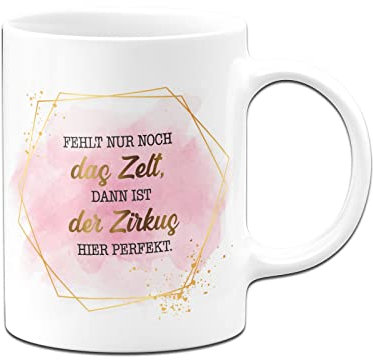 Tassenbrennerei Original Tasse mit Spruch Fehlt nur noch das Zelt dann ist der Zirkus hier perfekt - Lady Boss Edition im Gold Design - Büro Kaffeetasse lustig Geschenk für die Kollegin, Chefin (Weiß)