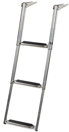 Boots-Teleskopleiter, BOROCO 3-Stufen-Bootsleiter Marine-Edelstahlleiter 400 lbs Lager Silber für Yachten, Wohnmobile, LKWs