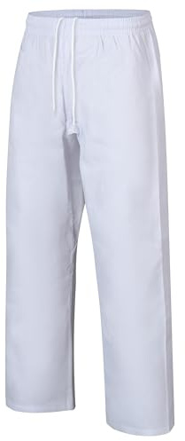 Karate Pants Kids Adult Training Pants Middle Weight for Men Women & Kids, 8 oz Fabric White Martial Arts Pants, Wide Room for High Stance Kicks, Comfortable & Roomy