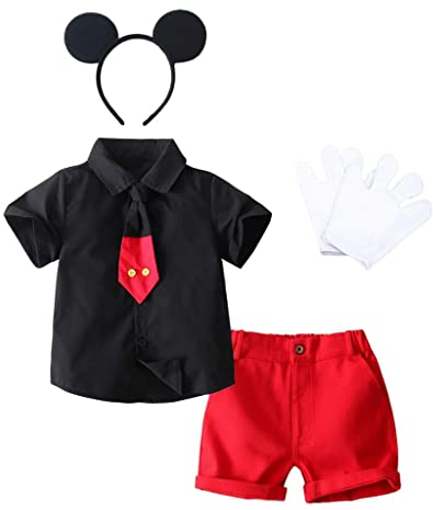 Lito Angels Mickey Mouse Kostüm Verkleidung mit Maus Ohren Haarreif und Handschuhe für Kinder Jungen Größe 6 Jahre 116 (Tag-Nummer 130)