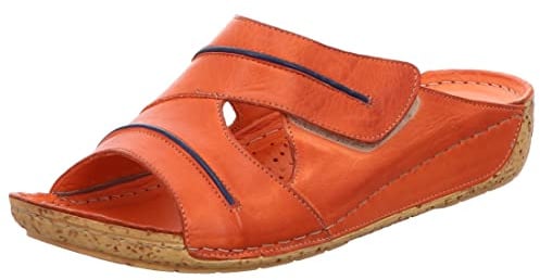 Gemini Damen Pantolette Klettverschluss Keilabsatz Leder 336054-02, Größe:40 EU, Farbe:Orange
