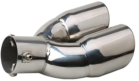 Baceyong Terminale di scarico doppio curvo dritto in acciaio inossidabile per auto, per qualsiasi tubo di scarico per auto con un diametro di 35-55 mm/1,38-2,17 pollici