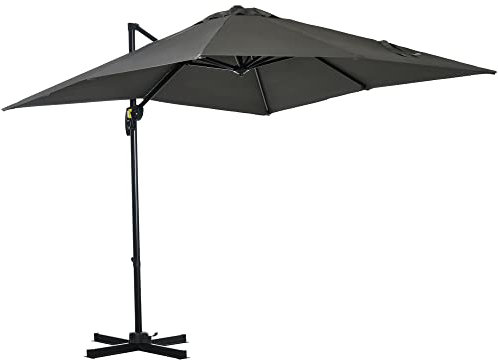 Outsunny Sombrilla de Jardín de Aluminio 245x245x245 cm Parasol Excéntrico con Manivela Giratorio 360° Inclinación de 5 Niveles Tela Desmontable Gris
