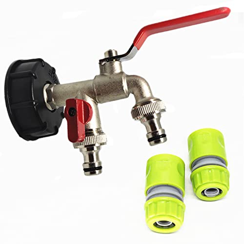 TOOSOAR IBC Tank Zubehör 1/2 Zoll, Brass IBC Doppelkopfadapter Zubehör, Gewindeanschluss Ersatzventil Armaturenteile, Garten Wasserhahn Schlauch Armatur Teile, für 1000l Wassertank Regentonne