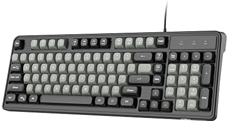 Camiysn Gaming Keyboard, 98-Key Wired Quiet Gaming Keyboard with Retro Keycaps, 7-Color Backlit, Multimedia Keys, Anti-Ghosting for PC/Laptop, Black & Grey