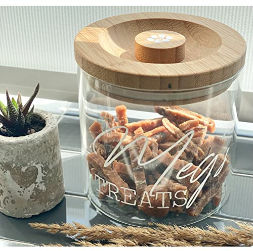 MYuniqueDECOR® Personalised Pet Treat Glass Storage Jar Canister Wooden Lid Airtight Dog Cat
