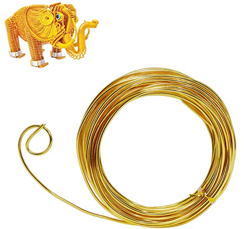 MEETGIFT 15m 2mm basteldraht Gold blumendraht schmuckdraht bindedraht gartendraht Schmuckherstellung Aluminiumdraht Für Schmuckhandwerk, Modellieren, Armaturen Und Skulpturen (Gold)