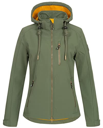 Damen Softshelljacke mit abnehmbarer Kapuze Übergangsjacke Windbreaker #ankerglutfreude, oliv, 36