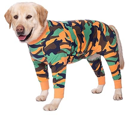BT Bear Elastischer Haustier-Einteiler für große Hunde, schützt die Gelenke, verhindert Haare, Lecken, Wundschutz, Haustier-Pyjama, Overall für mittelgroße und große Hunde (5XL, Camo)
