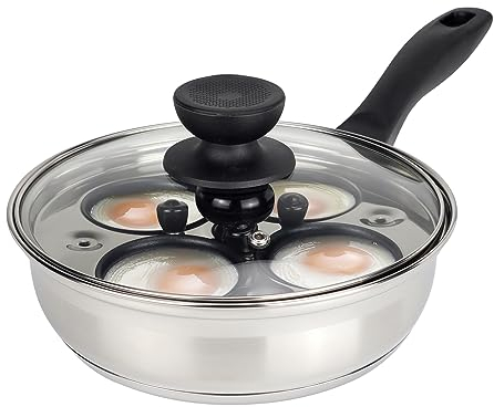 MARSKITOP Eier-Pochierpfanne, antihaftbeschichtet, 4 Eier, pochierte Eierpfanne aus Edelstahl, pochierter Eierkocher, Pochierpfanne PFOA-frei, pochierter Eierbereiter mit antihaftbeschichteten