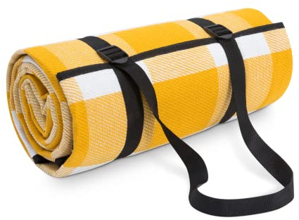 Paco Home Picknickdecke Campingdecke XXL Strand Picknickdecke Wasserdicht Mit Tragegriff Leicht Kompakt Tragbar Isoliert, Farbe:Gelb 2, Größe:200x200cm