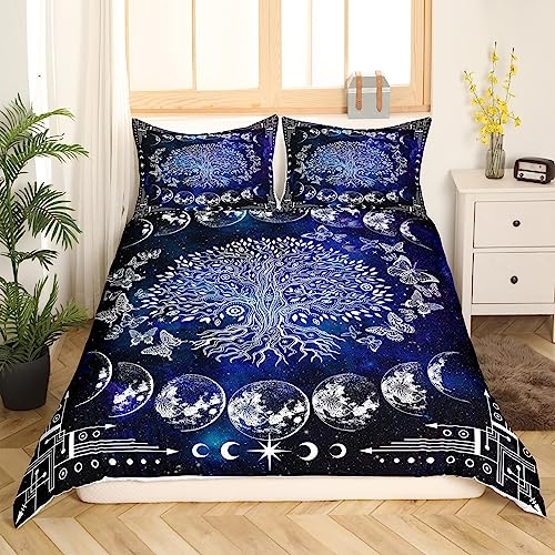 Baum Des Lebens Bettwäsche Set 155x220 Boho Exotische Schmetterling Druck Bettbezug Sonne und Mond Tröster Bezug Teens Kinder Schlafzimmer Dekor Böhmische Gothic Hippie Bettwäsche Schwarz und Weiß