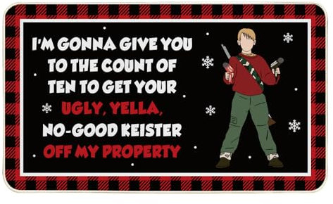 Home Alone Door Mat, Christmas Welcome Mat with Non-Slip Backing, 30x17 Inch Easy Clean Entryway Rug, Stain and Fade Resistant, Dirt Trapper Doormat for Indoor or Outdoor Use