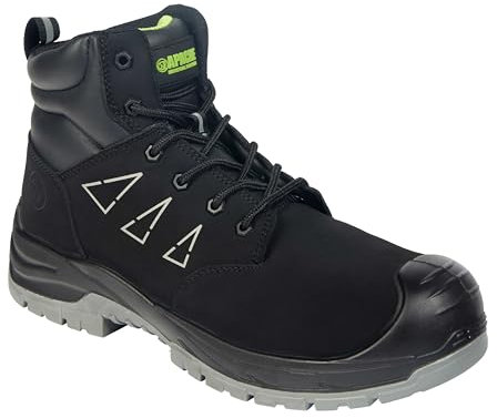 Apache Mens Work Boots | Armstrong Water Resistant Safety Boot | Black UK Size 12 | 100% Non Metallic | PU Comfort Insole | GRS Recycled Suede Leather | S3L SC LG FO SR Safety Ratings