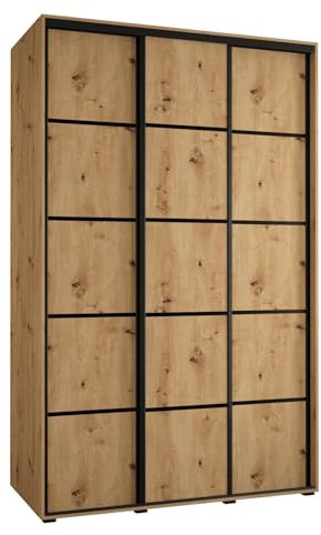 MEBLE KRYSPOL Davos 4 160 Schrank mit DREI Schiebetüren für Schlafzimmer - Moderner Kleiderschrank mit Kleiderstange und Regalen - 235,2x160x60 cm - Artisan Artisan Schwarz