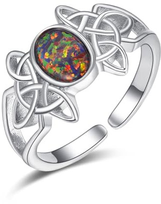 KINGWHYTE Keltische Ringe für Frauen 925 Sterling Silber Einstellbare Opal Ringe Daumen Ring Opal Schmuck Geschenke für Frauen