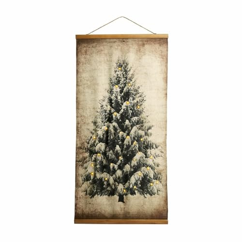 Loberon Bild mit LED Gussers, Tannenbaum-Motiv, Antik-Finish, Festdekoration, Weihnachtsdekoration, Weihnachten, Baumwolle, Tannenholz, Jute, beige/braun
