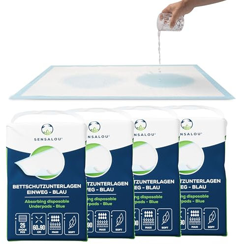 Sensalou Einweg Bettunterlagen 60x90 cm – 25 Stück – wasserdichte Bettschutzunterlagen für Erwachsene, Baby, Pflege, Tiere – Saugstarke Inkontinenzunterlagen, Krankenunterlagen, Einmalauflagen