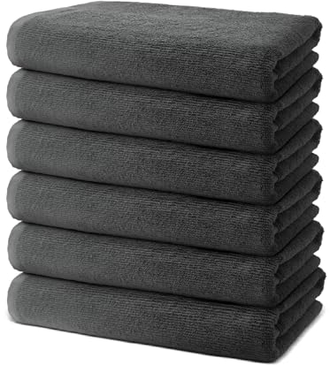 Lot de 6 Serviettes de Douche 60x120cm | Serviette de Bain et de Toilette | 100% Coton Premium | Epais 500g/m2 | Linge de Bain Doux & Absorbant | Oeko-TEX | Marque Ôhm | Gris foncé