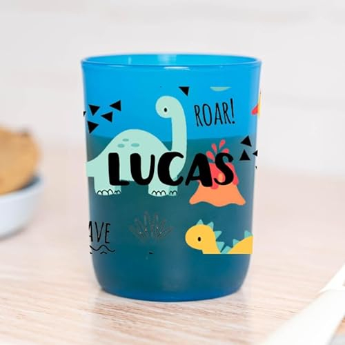 Wanapix | Bicchieri per Bambini | Bicchiere Personalizzato di Plastica Infrangibile | Ritorno a scuola/asilo | Senza BPA | Tazza per Bambini | 300ml | Dinosauri