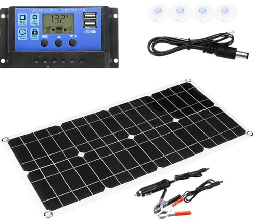 ylpddmm Panel Solar Monocristalino de 30W, 12V/24V, Paneles Solares, Panel Solar Adecuado, Placa Solar,Placas Solares para Autocaravanas, Balcones, Casas de Jardín, Barcos