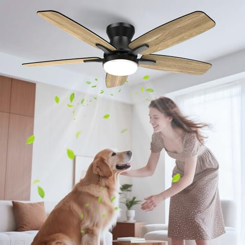 Airwit 106cm Ventilatore da Soffitto con Luce Doppia Faccia Pale, Silenzioso Ventilatore Soffitto con Telecomando e Reversibile DC Motore, Lampada Ventilatore Soffitto per Camera da Letto, Soggiorno