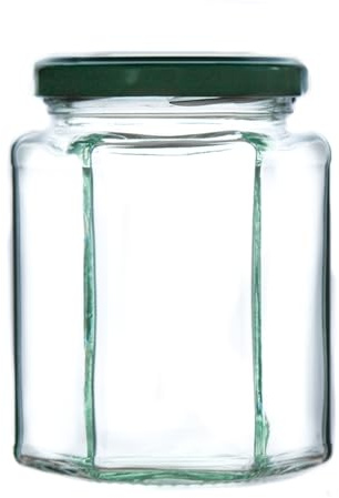 340g (280ml) Hexagonal Glass Jam Jars - Marmalade, Honey hex Jar (Green Lid, Pack of 100)