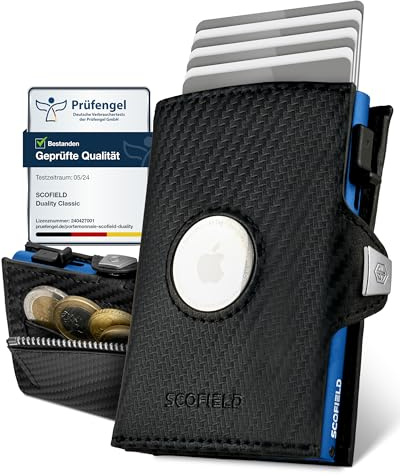 SF SCOFIELD | Airtag Wallet Herren | Airtag Geldbeutel RFID - Schutz | Geldbörse für 9-10 Karten | Portmonee Herren | Portemonnaie | Kartenetui für Apple Air Tag | Wallets for Men Klein